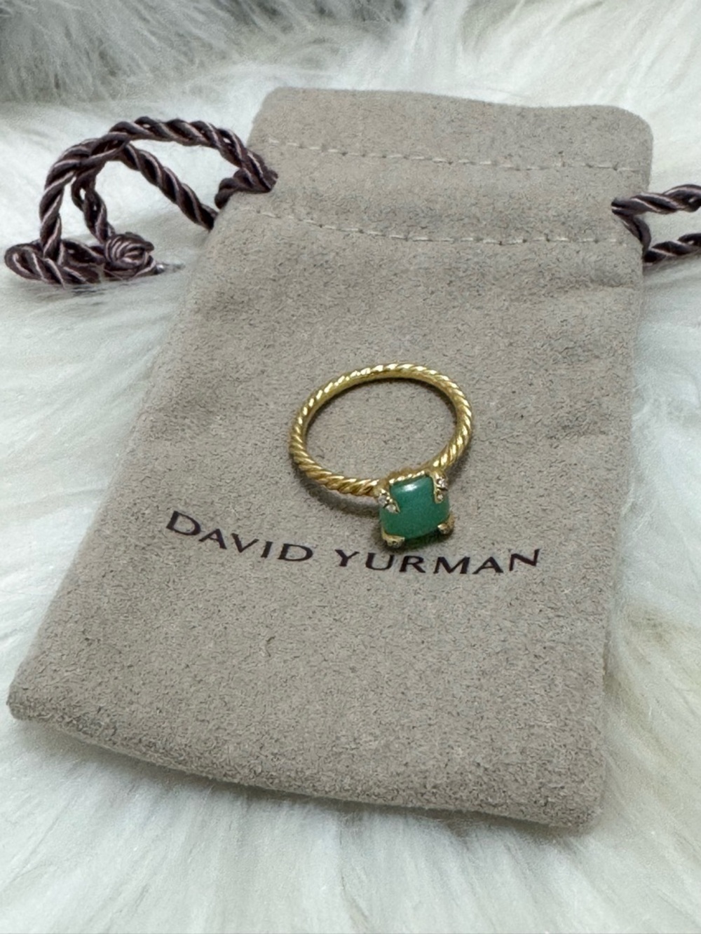 David Yurman 18K Gold Chrysoprase Diamond Chatelaine Ring - Picture 5 of 11